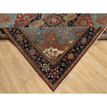 Load image into Gallery viewer, 8&#39;1&quot;x8&#39;1&quot; Scarlet Red, Antiqued Fine Heriz Re-creation With Large Medallion Design, Hand Spun New Zealand Wool, Hand Knotted, Denser Weave, Square, Oriental Rug FWR544386