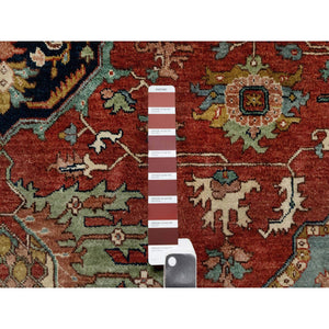 8'1"x8'1" Scarlet Red, Antiqued Fine Heriz Re-creation With Large Medallion Design, Hand Spun New Zealand Wool, Hand Knotted, Denser Weave, Square, Oriental Rug FWR544386