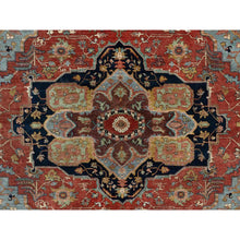 Load image into Gallery viewer, 8&#39;1&quot;x8&#39;1&quot; Scarlet Red, Antiqued Fine Heriz Re-creation With Large Medallion Design, Hand Spun New Zealand Wool, Hand Knotted, Denser Weave, Square, Oriental Rug FWR544386