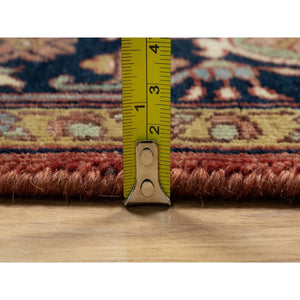 8'1"x8'1" Scarlet Red, Antiqued Fine Heriz Re-creation With Large Medallion Design, Hand Spun New Zealand Wool, Hand Knotted, Denser Weave, Square, Oriental Rug FWR544386