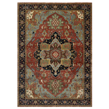 Load image into Gallery viewer, 8&#39;9&quot;x12&#39;2&quot; Brick Red, Hand Knotted, Antiqued Fine Heriz Re-Creation with Center Medallion Design, Hand Spun New Zealand Wool, Denser Weave, Natural Dyes, Oriental Rug FWR544392