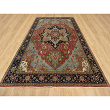 Load image into Gallery viewer, 8&#39;9&quot;x12&#39;2&quot; Brick Red, Hand Knotted, Antiqued Fine Heriz Re-Creation with Center Medallion Design, Hand Spun New Zealand Wool, Denser Weave, Natural Dyes, Oriental Rug FWR544392