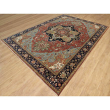 Load image into Gallery viewer, 8&#39;9&quot;x12&#39;2&quot; Brick Red, Hand Knotted, Antiqued Fine Heriz Re-Creation with Center Medallion Design, Hand Spun New Zealand Wool, Denser Weave, Natural Dyes, Oriental Rug FWR544392