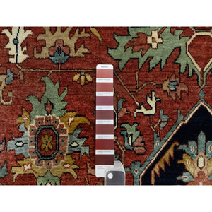 8'9"x12'2" Brick Red, Hand Knotted, Antiqued Fine Heriz Re-Creation with Center Medallion Design, Hand Spun New Zealand Wool, Denser Weave, Natural Dyes, Oriental Rug FWR544392