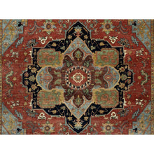 Load image into Gallery viewer, 8&#39;9&quot;x12&#39;2&quot; Brick Red, Hand Knotted, Antiqued Fine Heriz Re-Creation with Center Medallion Design, Hand Spun New Zealand Wool, Denser Weave, Natural Dyes, Oriental Rug FWR544392