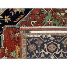 Load image into Gallery viewer, 8&#39;9&quot;x12&#39;2&quot; Brick Red, Hand Knotted, Antiqued Fine Heriz Re-Creation with Center Medallion Design, Hand Spun New Zealand Wool, Denser Weave, Natural Dyes, Oriental Rug FWR544392