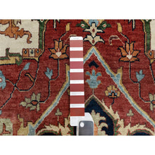 Load image into Gallery viewer, 9&#39;2&quot;x12&#39;1&quot; Cream Ivory and Crimson Red, Hand Knotted, Antiqued Fine Heriz Re-Creation with Geometric Medallion Design, Densely Woven, Hand Spun New Zealand Wool, Oriental Rug FWR544410