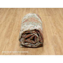 Load image into Gallery viewer, 9&#39;2&quot;x12&#39;1&quot; Cream Ivory and Crimson Red, Hand Knotted, Antiqued Fine Heriz Re-Creation with Geometric Medallion Design, Densely Woven, Hand Spun New Zealand Wool, Oriental Rug FWR544410