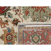 Load image into Gallery viewer, 9&#39;2&quot;x12&#39;1&quot; Cream Ivory and Crimson Red, Hand Knotted, Antiqued Fine Heriz Re-Creation with Geometric Medallion Design, Densely Woven, Hand Spun New Zealand Wool, Oriental Rug FWR544410