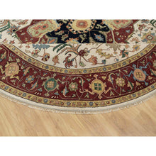 Load image into Gallery viewer, 12&#39;x12&#39; Parchment White And Brick Red Border, Antiqued Fine Heriz Re-creation With Medallion Design, Thick And Plush, Hand Spun New Zealand Wool, Hand Knotted, Round, Oriental Rug FWR544434