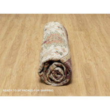 Load image into Gallery viewer, 12&#39;x12&#39; Parchment White And Brick Red Border, Antiqued Fine Heriz Re-creation With Medallion Design, Thick And Plush, Hand Spun New Zealand Wool, Hand Knotted, Round, Oriental Rug FWR544434