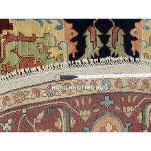 Load image into Gallery viewer, 12&#39;x12&#39; Parchment White And Brick Red Border, Antiqued Fine Heriz Re-creation With Medallion Design, Thick And Plush, Hand Spun New Zealand Wool, Hand Knotted, Round, Oriental Rug FWR544434