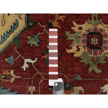 Load image into Gallery viewer, 12&#39;x12&#39; Carmine Red, Antiqued Fine Heriz Re-creation With Center Medallion Design, Hand Knotted, Hand Spun New Zealand Wool, Densely Woven, Round, Oriental Rug FWR544440