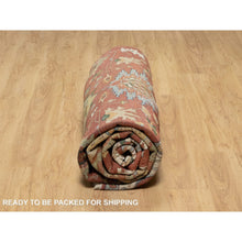 Load image into Gallery viewer, 12&#39;x12&#39; Carmine Red, Antiqued Fine Heriz Re-creation With Center Medallion Design, Hand Knotted, Hand Spun New Zealand Wool, Densely Woven, Round, Oriental Rug FWR544440