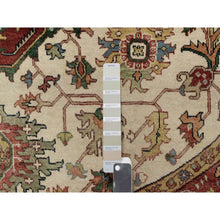 Load image into Gallery viewer, 8&#39;x8&#39; Seashell White and Crimson Red, Antiqued Fine Heriz Re-Creation with Center Medallion Design, Hand Knotted, Hand Spun New Zealand Wool, Denser Weave, Round, Oriental Rug FWR544446