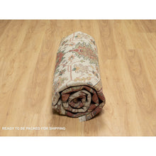 Load image into Gallery viewer, 8&#39;x8&#39; Seashell White and Crimson Red, Antiqued Fine Heriz Re-Creation with Center Medallion Design, Hand Knotted, Hand Spun New Zealand Wool, Denser Weave, Round, Oriental Rug FWR544446