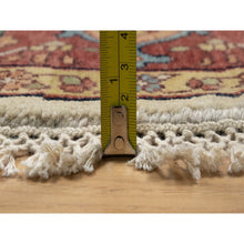Load image into Gallery viewer, 8&#39;x8&#39; Seashell White and Crimson Red, Antiqued Fine Heriz Re-Creation with Center Medallion Design, Hand Knotted, Hand Spun New Zealand Wool, Denser Weave, Round, Oriental Rug FWR544446