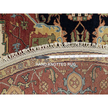 Load image into Gallery viewer, 8&#39;x8&#39; Seashell White and Crimson Red, Antiqued Fine Heriz Re-Creation with Center Medallion Design, Hand Knotted, Hand Spun New Zealand Wool, Denser Weave, Round, Oriental Rug FWR544446