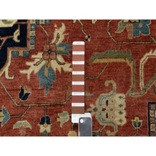 Load image into Gallery viewer, 12&#39;x15&#39;1&quot; Persian Red And Navy Blue Border, Antiqued Fine Heriz Re-creation With Star Medallion Design, Hand Spun New Zealand Wool, Hand Knotted, Soft And Plush, Oversized, Oriental Rug FWR544452