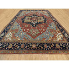 Load image into Gallery viewer, 13&#39;9&quot;x16&#39;2&quot; Crimson Red, Antiqued Fine Heriz Re-creation With Large Medallion Design, Denser Weave, Hand Knotted, Natural Dyes, Hand Spun New Zealand Wool, Oriental, Oversized Rug FWR544464