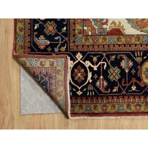 13'9"x16'2" Crimson Red, Antiqued Fine Heriz Re-creation With Large Medallion Design, Denser Weave, Hand Knotted, Natural Dyes, Hand Spun New Zealand Wool, Oriental, Oversized Rug FWR544464