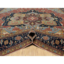 Load image into Gallery viewer, 13&#39;9&quot;x16&#39;2&quot; Crimson Red, Antiqued Fine Heriz Re-creation With Large Medallion Design, Denser Weave, Hand Knotted, Natural Dyes, Hand Spun New Zealand Wool, Oriental, Oversized Rug FWR544464