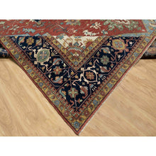 Load image into Gallery viewer, 13&#39;9&quot;x16&#39;2&quot; Crimson Red, Antiqued Fine Heriz Re-creation With Large Medallion Design, Denser Weave, Hand Knotted, Natural Dyes, Hand Spun New Zealand Wool, Oriental, Oversized Rug FWR544464