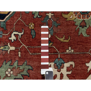 13'9"x16'2" Crimson Red, Antiqued Fine Heriz Re-creation With Large Medallion Design, Denser Weave, Hand Knotted, Natural Dyes, Hand Spun New Zealand Wool, Oriental, Oversized Rug FWR544464