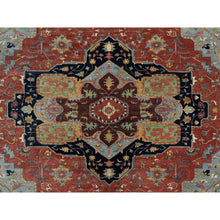 Load image into Gallery viewer, 13&#39;9&quot;x16&#39;2&quot; Crimson Red, Antiqued Fine Heriz Re-creation With Large Medallion Design, Denser Weave, Hand Knotted, Natural Dyes, Hand Spun New Zealand Wool, Oriental, Oversized Rug FWR544464