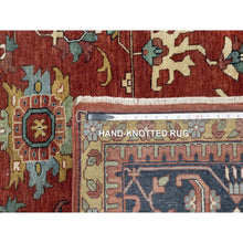 Load image into Gallery viewer, 13&#39;9&quot;x16&#39;2&quot; Crimson Red, Antiqued Fine Heriz Re-creation With Large Medallion Design, Denser Weave, Hand Knotted, Natural Dyes, Hand Spun New Zealand Wool, Oriental, Oversized Rug FWR544464