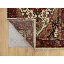 Load image into Gallery viewer, 2&#39;7&quot;x21&#39;10&quot; Eggshell White and Crimson Red, Antiqued Fine Heriz Re-Creation with Medallions Design, Plush and Lush, Densely Woven, Hand Knotted, Hand Spun New Zealand Wool, XL Runner, Oriental Rug FWR544494