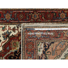 Load image into Gallery viewer, 2&#39;7&quot;x21&#39;10&quot; Eggshell White and Crimson Red, Antiqued Fine Heriz Re-Creation with Medallions Design, Plush and Lush, Densely Woven, Hand Knotted, Hand Spun New Zealand Wool, XL Runner, Oriental Rug FWR544494