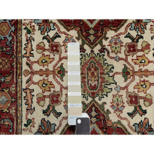 Load image into Gallery viewer, 2&#39;7&quot;x25&#39;5&quot; Pearl White And Crimson Red, Hand Knotted, Antiqued Fine Heriz Re-creation With Geometric Medallions Design, Hand Spun New Zealand Wool, Denser Weave, Xl Runner, Oriental Rug FWR544506