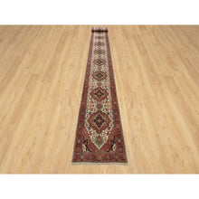 Load image into Gallery viewer, 2&#39;7&quot;x21&#39;10&quot; Chiffon Ivory, Antiqued Fine Heriz Re-creation With Geometric Medallions Design, Hand Knotted, Hand Spun New Zealand Wool, Natural Dyes, Xl Runner, Oriental Rug FWR544512