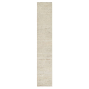 2'6"x13'9" Stone White, Hand Knotted, Lori Buft Gabbeh, Modern, Thick and Plush, Plain Design, Pure Wool, Runner, Oriental Rug FWR544572