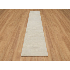 2'6"x11'10" Dutch White, 100% Wool, Hand Knotted, Modern, Plain Design, Lori Buft Gabbeh, Thick and Plush, Runner, Oriental Rug FWR544578