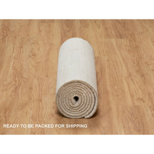 2'6"x11'10" Dutch White, 100% Wool, Hand Knotted, Modern, Plain Design, Lori Buft Gabbeh, Thick and Plush, Runner, Oriental Rug FWR544578