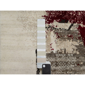 2'4"x4'7" Parchment White, Lori Buft Gabbeh with Avant Garde Design, Thick and Plush Soft Pile, 100% Wool, Hand Knotted, Short Runner, Oriental Rug FWR544602
