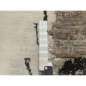 3'x5'2" Parchment White, 100% Wool, Hand Knotted, Lori Buft Gabbeh with Avant Garde Design, Thick and Plush, Soft Pile, Oriental Rug FWR544614