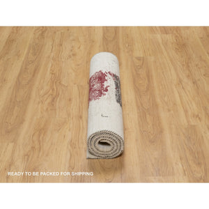 3'x5'2" Parchment White, 100% Wool, Hand Knotted, Lori Buft Gabbeh with Avant Garde Design, Thick and Plush, Soft Pile, Oriental Rug FWR544614
