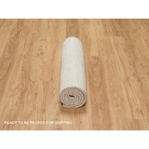 2'6"x5'10" Parchment White, Thick and Plush, Lori Buft Gabbeh, Modern, Plain Design, Pure Wool, Hand Knotted, Runner, Oriental Rug FWR544632