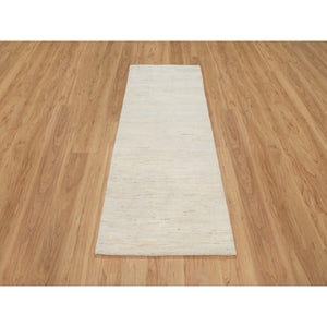 2'5"x5'10" Stone White, 100% Wool, Hand Knotted, Lori Buft Gabbeh, Modern, Plain Design, Thick and Plush, Runner, Oriental Rug FWR544638
