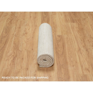 2'5"x5'10" Stone White, 100% Wool, Hand Knotted, Lori Buft Gabbeh, Modern, Plain Design, Thick and Plush, Runner, Oriental Rug FWR544638