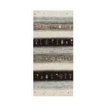 Load image into Gallery viewer, 2&#39;2&quot;x4&#39;9&quot; Photon White, Thick and Plush, Modern, Lori Buft Gabbeh with Tree Figurines, 100% Wool, Hand Knotted, Short Runner, Oriental Rug FWR544644