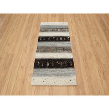 Load image into Gallery viewer, 2&#39;2&quot;x4&#39;9&quot; Photon White, Thick and Plush, Modern, Lori Buft Gabbeh with Tree Figurines, 100% Wool, Hand Knotted, Short Runner, Oriental Rug FWR544644