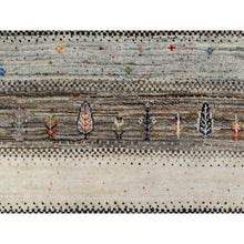 Load image into Gallery viewer, 2&#39;2&quot;x4&#39;9&quot; Photon White, Thick and Plush, Modern, Lori Buft Gabbeh with Tree Figurines, 100% Wool, Hand Knotted, Short Runner, Oriental Rug FWR544644