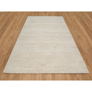 6'1"x9' Stone White, Hand Knotted, Lori Buft Gabbeh, Modern Plain Design, Soft To The Touch, Thick And Plush, 100% Wool, Oriental Rug FWR544674