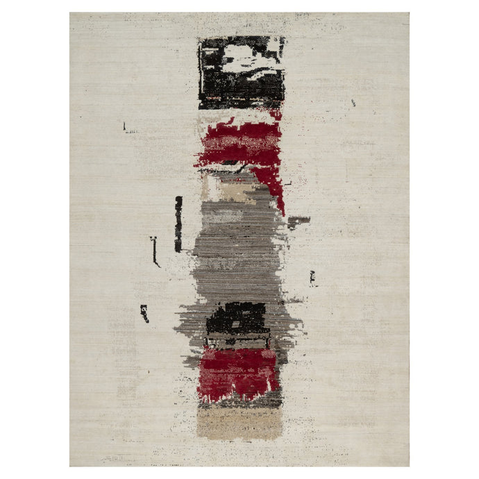 9'x12' Parchment White, Lori Buft Gabbeh with Avant Garde Design, Thick and Plush, 100% Wool, Hand Knotted, Soft Pile, Oriental Rug FWR544692