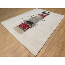 Load image into Gallery viewer, 9&#39;x12&#39; Parchment White, Lori Buft Gabbeh with Avant Garde Design, Thick and Plush, 100% Wool, Hand Knotted, Soft Pile, Oriental Rug FWR544692