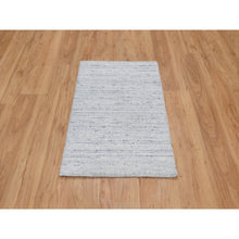Load image into Gallery viewer, 2&#39;x3&#39; Cloud Gray, Modern Striae Design, Tone on Tone, Thick and Plush, Pure Wool, Hand Loomed, Mat, Oriental Rug FWR544722